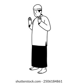 Muslim salat prayer takbir handdrawn illustration