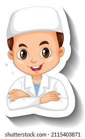 Muslim scientist boy cartoon character sticker illustration