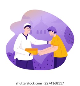 A Muslim share with other, Giving alms flat illustration