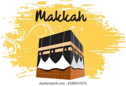 Muslim shrine Kaaba in Mecca on a floral background