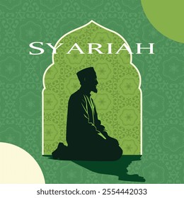 muslim syariah person pray sholat shalat salat silhouette poster illustration.