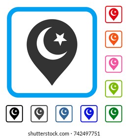 Muslim Symbol Marker icon. Flat grey iconic symbol in a light blue rounded rectangular frame. Black, gray, green, blue, red, orange color additional versions of Muslim Symbol Marker vector.