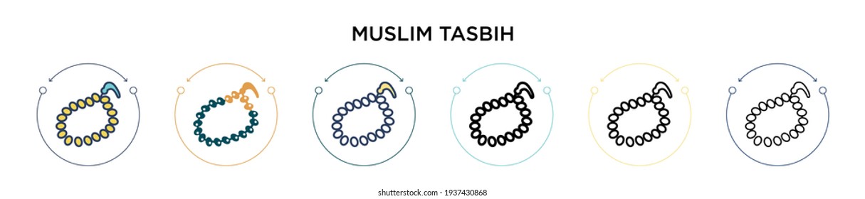 Muslim tasbih icon in filled, thin line, outline and stroke style. Vector illustration of two colored and black muslim tasbih vector icons designs can be used for mobile, ui, web