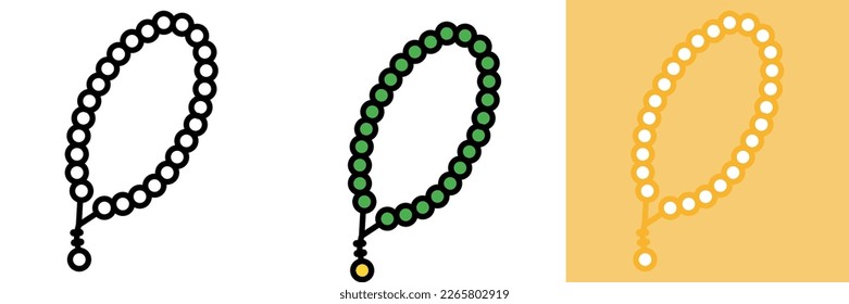 Juego de iconos musulmanes de Tasbih - Colección de ilustraciones vectoriales de oraciones islámicas