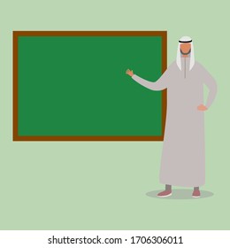a Muslim teacher explained in front of the blackboard vector illustration