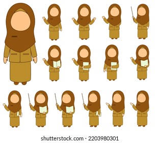 Muslim Teacher Illustration Collection Wearing Hijab