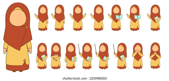 Muslim Teacher Illustration Collection Wearing Hijab