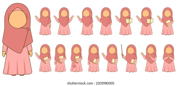 Muslim Teacher Illustration Collection Wearing Hijab