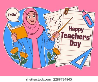 Muslim teacher wearing hijab, happy teacher's day