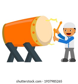muslim teenagers beat the drum ramadan illustration vector graphic