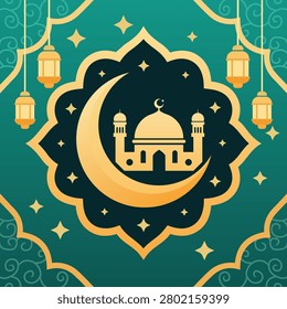 Muslim temple crescent moon lanterns eid al fitr