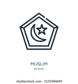muslimische dünne Linie Symbol. Islam, arabische lineare Symbole aus dem religiösen Konzept isolierte Umrisszeichen. Vektorgrafik-Symbol-Element für Webdesign und Apps.
