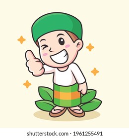 Muslim with Thumb Up Pose, Cartoon. Vector Icon Illustration, Isolated Premium Vector
