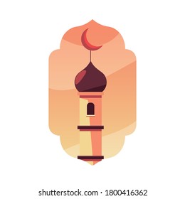 muslim tower with moon design, Islamic religion culture and belief theme Vector illustration