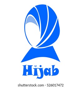 Muslim traditional blue hijab, islam woman sign. Vector illustration, icon, logo.