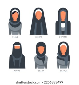 Muslim Traditional Hijab Type Arab Models with Inscription Vector Set