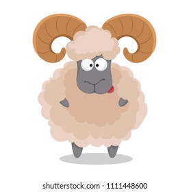 Muslim traditional holiday Eid al-Adha. Sacrifice a ram. Greeting card for Kurban Bayrami. Vector illustration on white background.