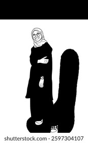 Muslim vector in black and white with shadows always near him