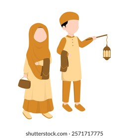 Muslim Walking to Mosque in Ramadan Illustration