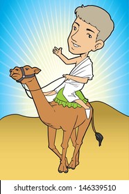 Muslim wearing white clothes and riding a camel