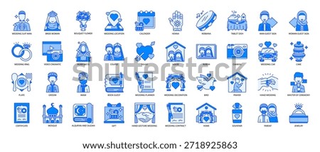 Muslim Wedding Blue Icon Set