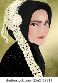 Muslim Wedding from Central Java. javanese  wedding indonesian culture illustration. wearing traditional Javanese clothes.  Wedding Character Illustration