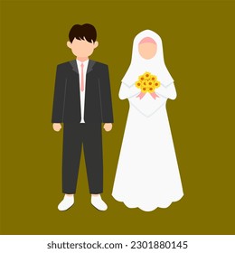 Muslim wedding couple character. Bride and groom in cartoon style, faceless character.	
