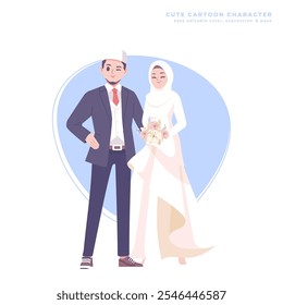 muslim wedding couple character illustration