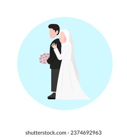 Muslim Wedding Couple Flat Illustration 