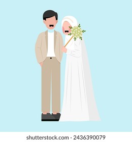 Muslim Wedding Couple Flat Illustration