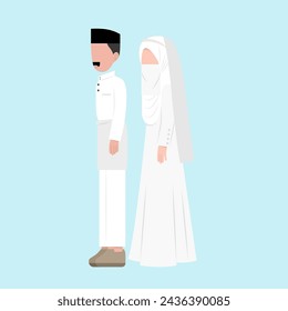 Muslim Wedding Couple Flat Illustration