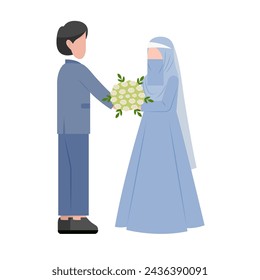 Muslim Wedding Couple Flat Illustration