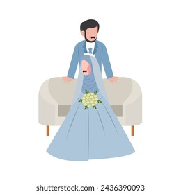 Muslim Wedding Couple Flat Illustration