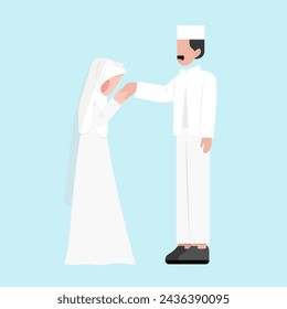 Muslim Wedding Couple Flat Illustration