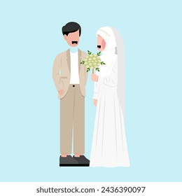Muslim Wedding Couple Flat Illustration