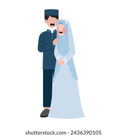 Muslim Wedding Couple Flat Illustration