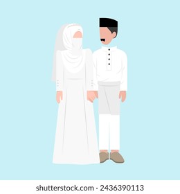 Muslim Wedding Couple Flat Illustration