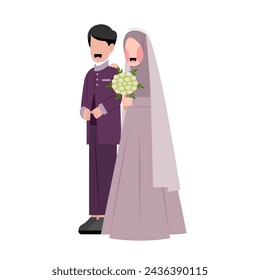 Muslim Wedding Couple Flat Illustration