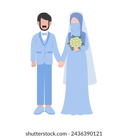 Muslim Wedding Couple Flat Illustration
