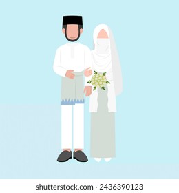 Muslim Wedding Couple Flat Illustration