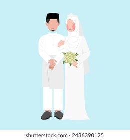 Muslim Wedding Couple Flat Illustration