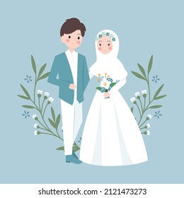 Muslim wedding couple illustration vector flat concept