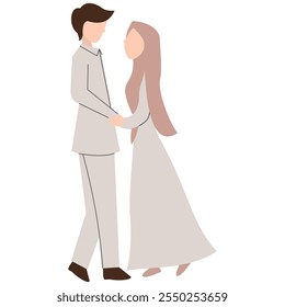 Muslim wedding couple. Islamic marriage couple illustration. Muslim wedding romantic illustration