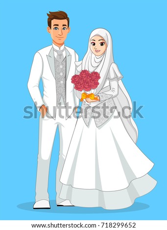 Muslim Wedding  Couple White Suit Stock Vector Royalty 