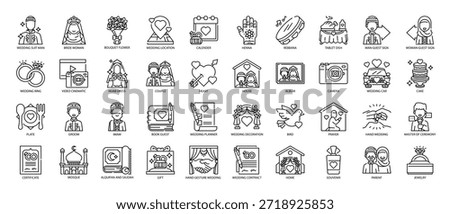 Muslim Wedding Line Icon Set
