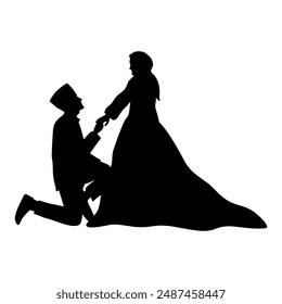 Muslim wedding silhouette of man kneeling holding woman's hand vector