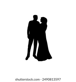 Muslim wedding silhouettes looking at each other vector