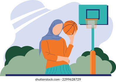Muslim Woman Basketball Sports Flat Character suitable for illustration, flat design and graphic resources