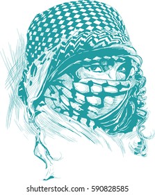 An muslim woman with big eyes, wearing a niqab, portrait. An hand drawn vector illustration isolated on white. Note: This is not a real person.