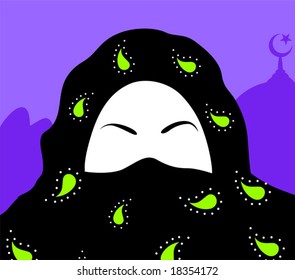 Muslim woman in blue background	